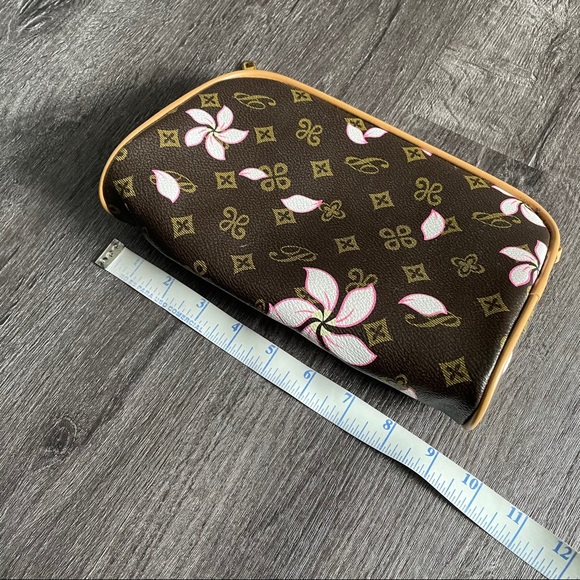 Brown Pink Floral Printed Crossbody Bag / Clutch - Picture 4 of 11